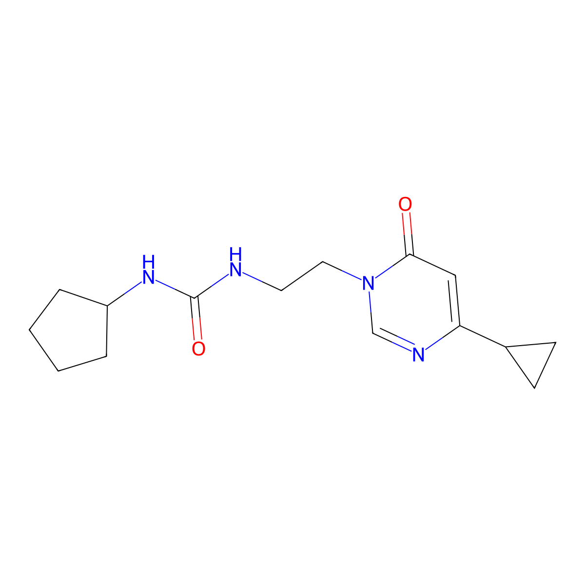 1-cyclopentyl-3-(2-(4-cyclopropyl-6-oxopyrimidin-1(6H)-yl)ethyl)urea molecular structure, CAS 2097882-84-1