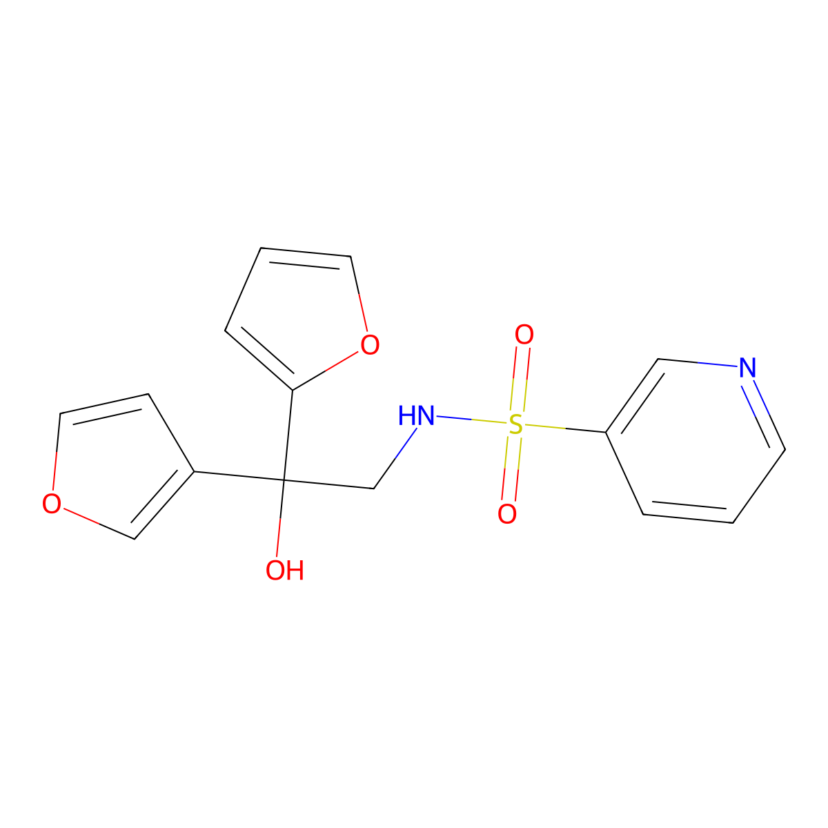 N-[2-(furan-2-yl)-2-(furan-3-yl)-2-hydroxyethyl]pyridine-3-sulfonamide molecular structure, CAS 2097882-92-1