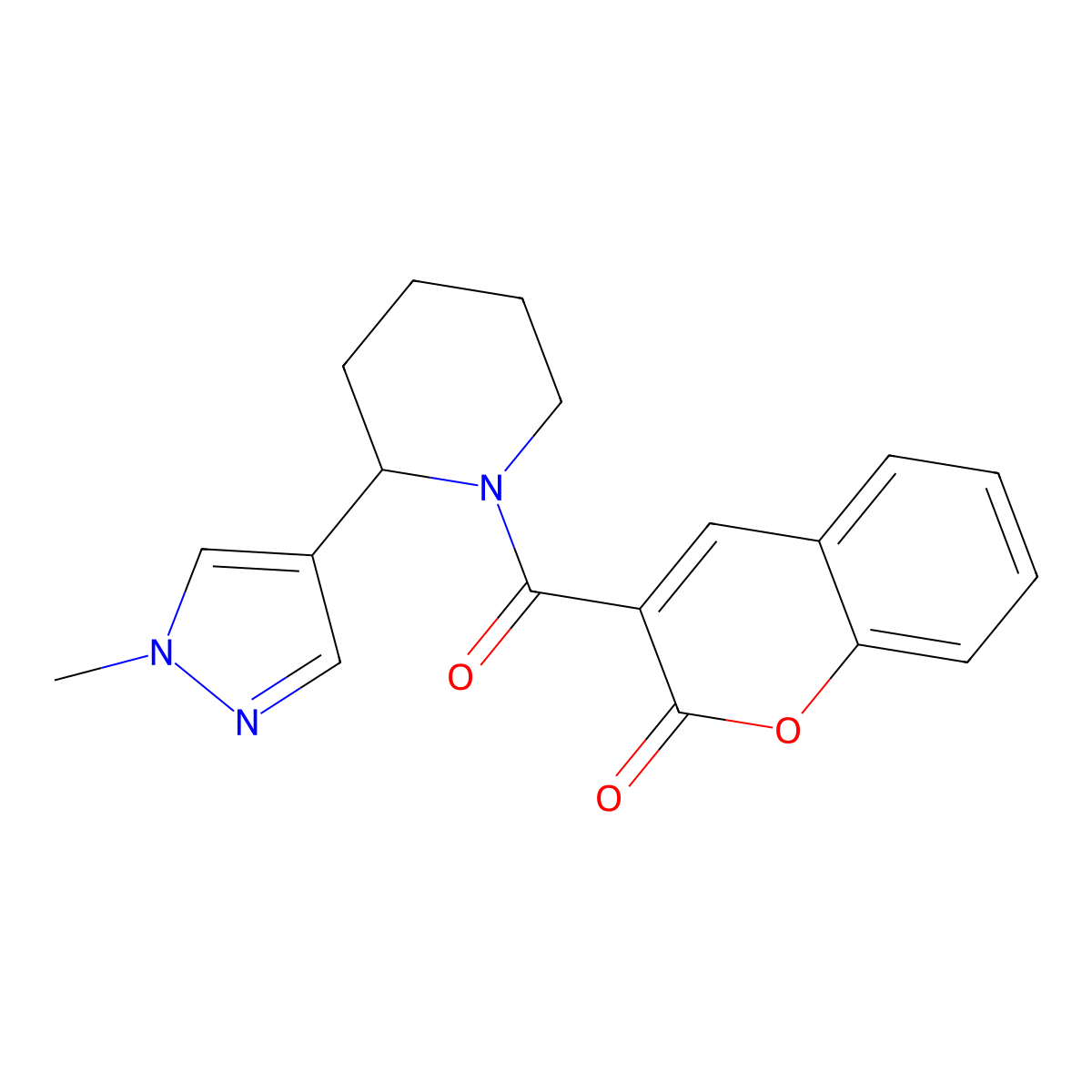 3-[2-(1-methyl-1H-pyrazol-4-yl)piperidine-1-carbonyl]-2H-chromen-2-one molecular structure, CAS 2097882-94-3