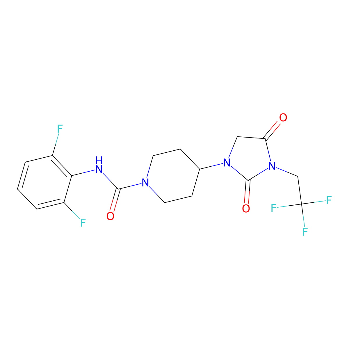 N-(2,6-difluorophenyl)-4-[2,4-dioxo-3-(2,2,2-trifluoroethyl)imidazolidin-1-yl]piperidine-1-carboxamide molecular structure, CAS 2097882-96-5