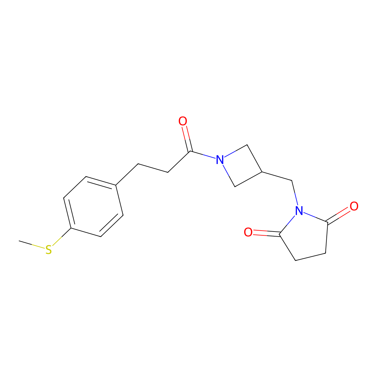 1-[(1-{3-[4-(Methylsulfanyl)phenyl]propanoyl}azetidin-3-yl)methyl]pyrrolidine-2,5-dione molecular structure, CAS 2097883-00-4