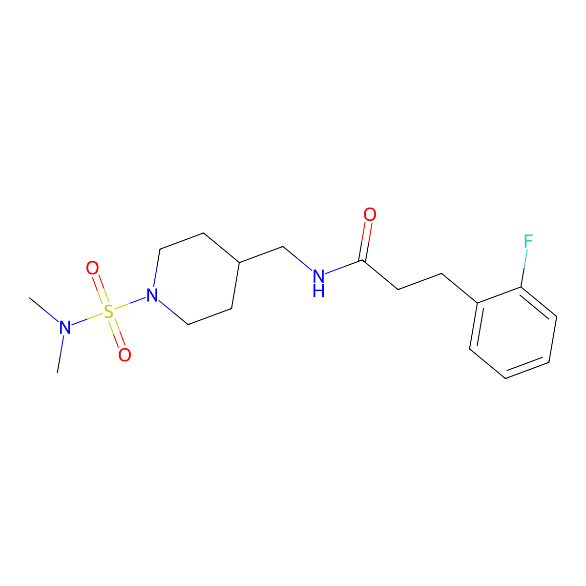 N-{[1-(dimethylsulfamoyl)piperidin-4-yl]methyl}-3-(2-fluorophenyl)propanamide molecular structure, CAS 2097883-05-9