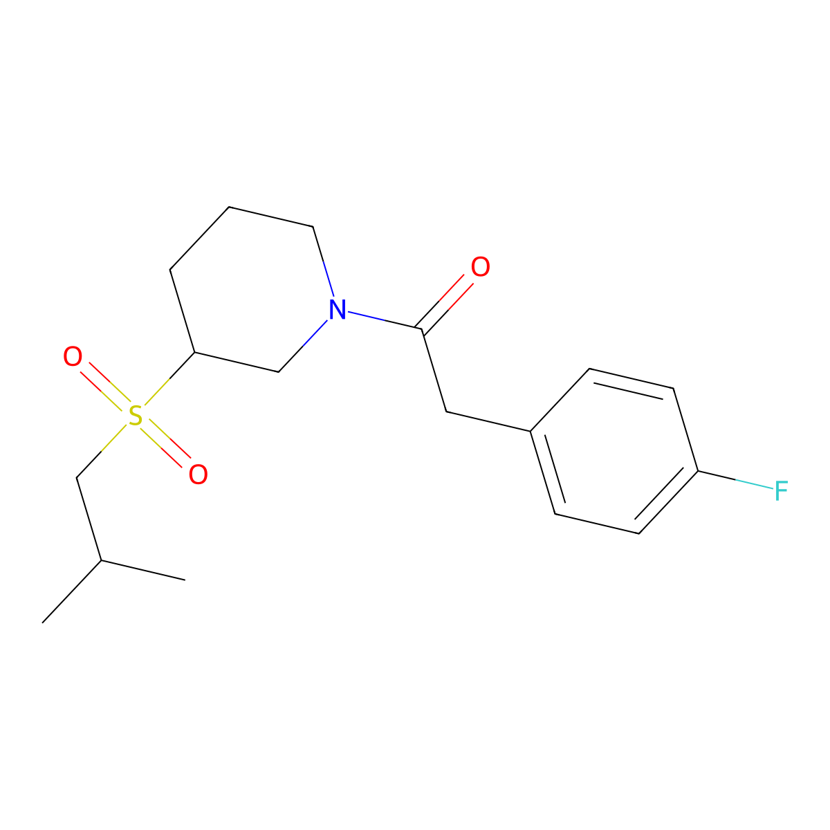 2-(4-Fluorophenyl)-1-[3-(2-methylpropanesulfonyl)piperidin-1-yl]ethan-1-one molecular structure, CAS 2097883-08-2