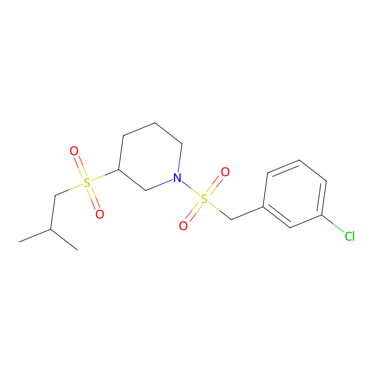 1-[(3-Chlorophenyl)methanesulfonyl]-3-(2-methylpropanesulfonyl)piperidine molecular structure, CAS 2097883-22-0