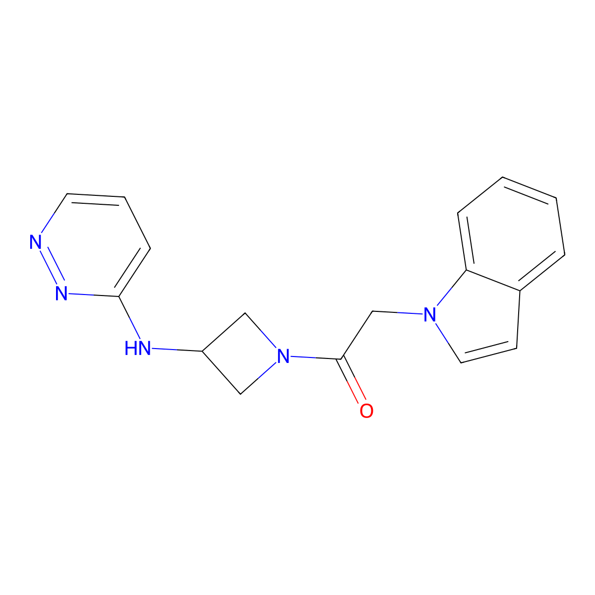 2-(1H-indol-1-yl)-1-{3-[(pyridazin-3-yl)amino]azetidin-1-yl}ethan-1-one molecular structure, CAS 2097883-25-3