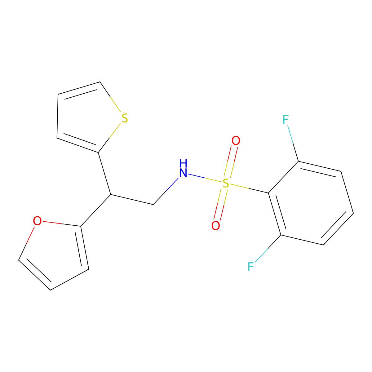 2,6-difluoro-N-[2-(furan-2-yl)-2-(thiophen-2-yl)ethyl]benzene-1-sulfonamide molecular structure, CAS 2097883-26-4
