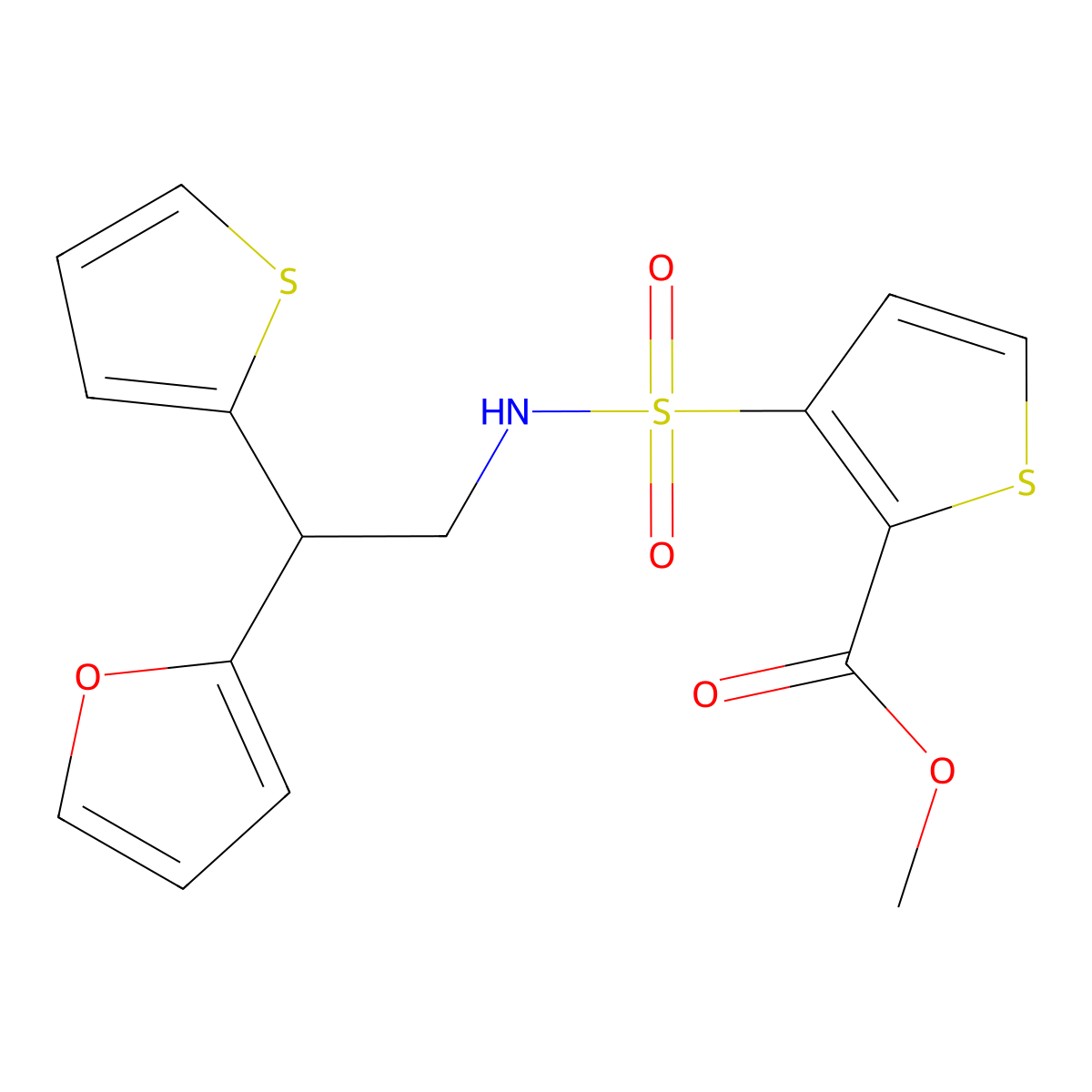 Methyl 3-{[2-(furan-2-yl)-2-(thiophen-2-yl)ethyl]sulfamoyl}thiophene-2-carboxylate molecular structure, CAS 2097883-28-6