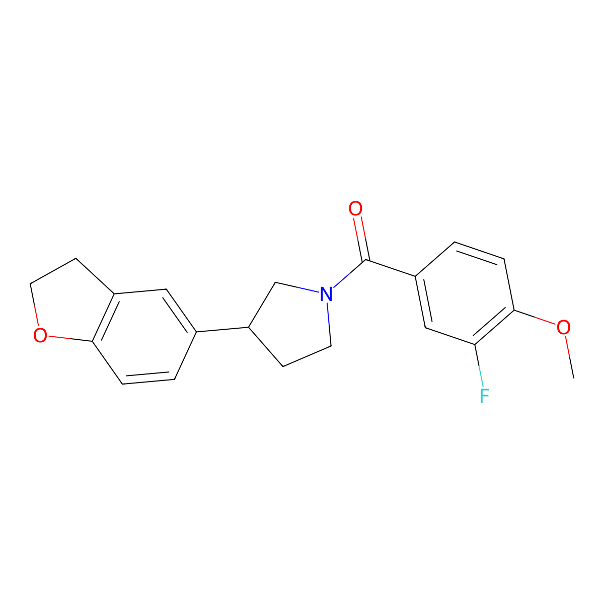 3-(2,3-Dihydro-1-benzofuran-5-yl)-1-(3-fluoro-4-methoxybenzoyl)pyrrolidine molecular structure, CAS 2097883-36-6
