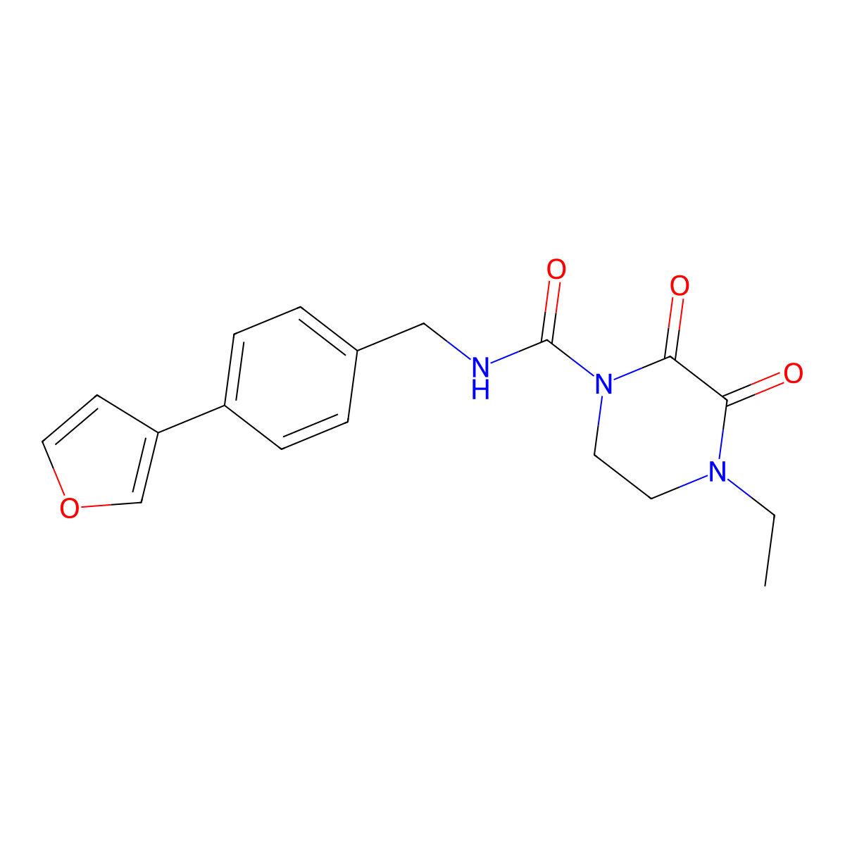 4-ethyl-N-{[4-(furan-3-yl)phenyl]methyl}-2,3-dioxopiperazine-1-carboxamide molecular structure, CAS 2097883-37-7