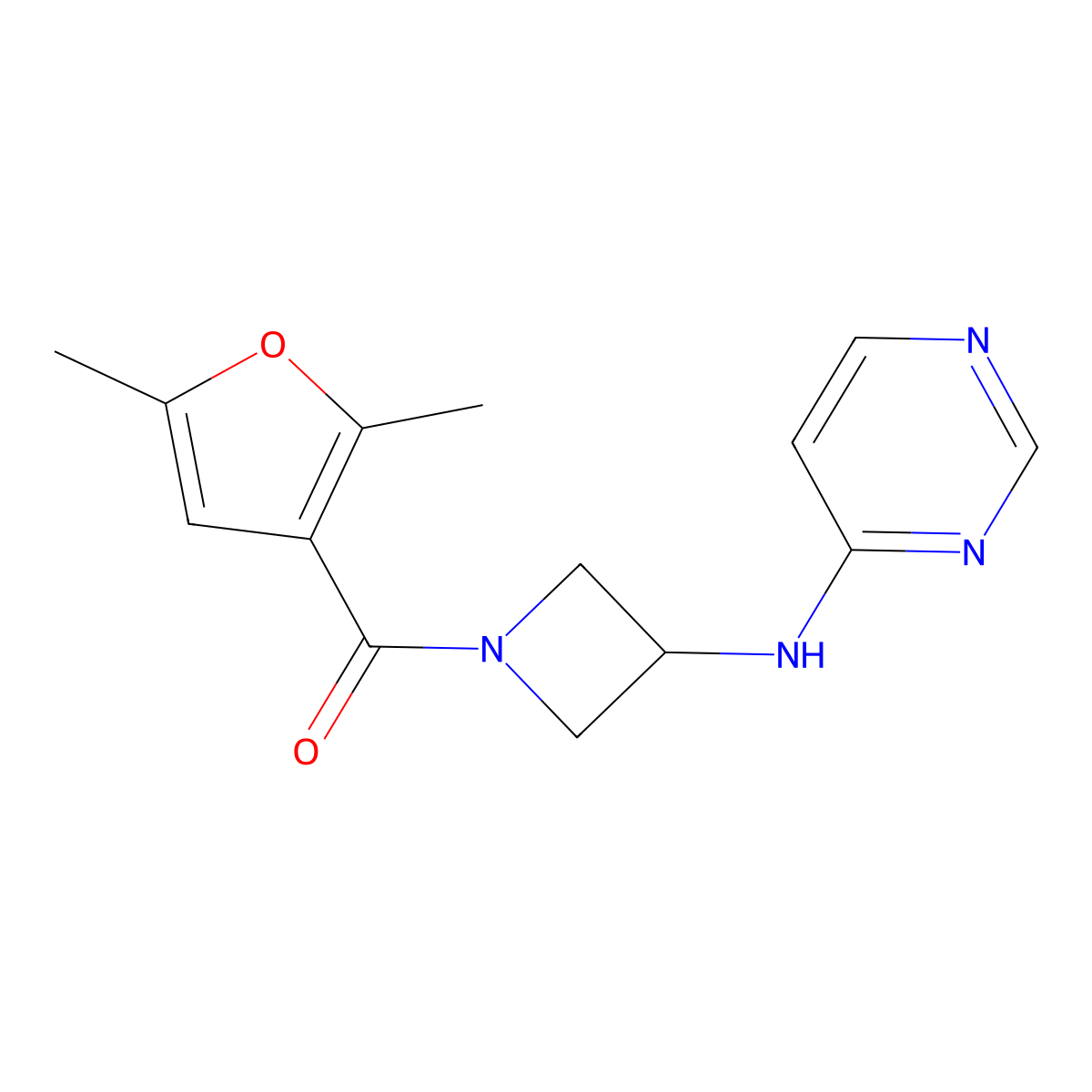 N-[1-(2,5-dimethylfuran-3-carbonyl)azetidin-3-yl]pyrimidin-4-amine molecular structure, CAS 2097883-40-2