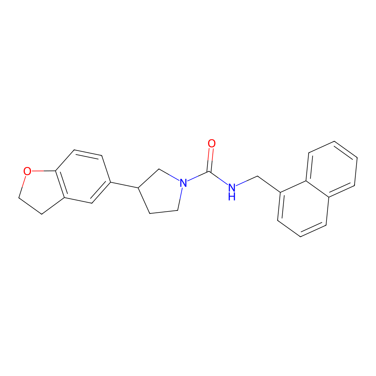 3-(2,3-dihydro-1-benzofuran-5-yl)-N-[(naphthalen-1-yl)methyl]pyrrolidine-1-carboxamide molecular structure, CAS 2097883-44-6