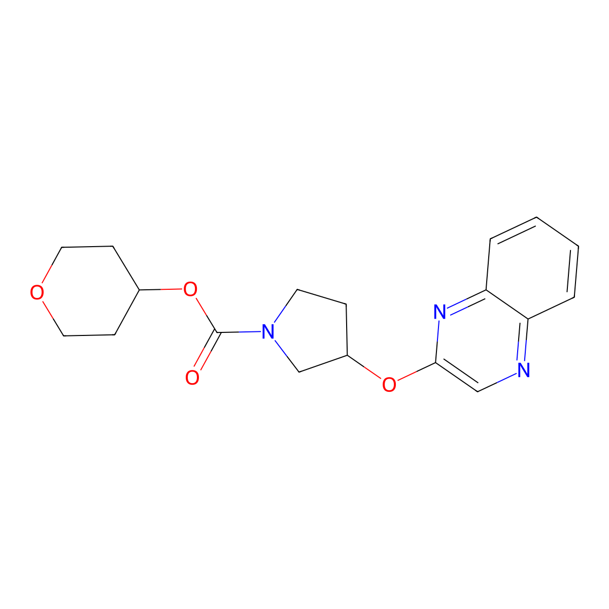 Oxan-4-yl 3-(quinoxalin-2-yloxy)pyrrolidine-1-carboxylate molecular structure, CAS 2097883-46-8