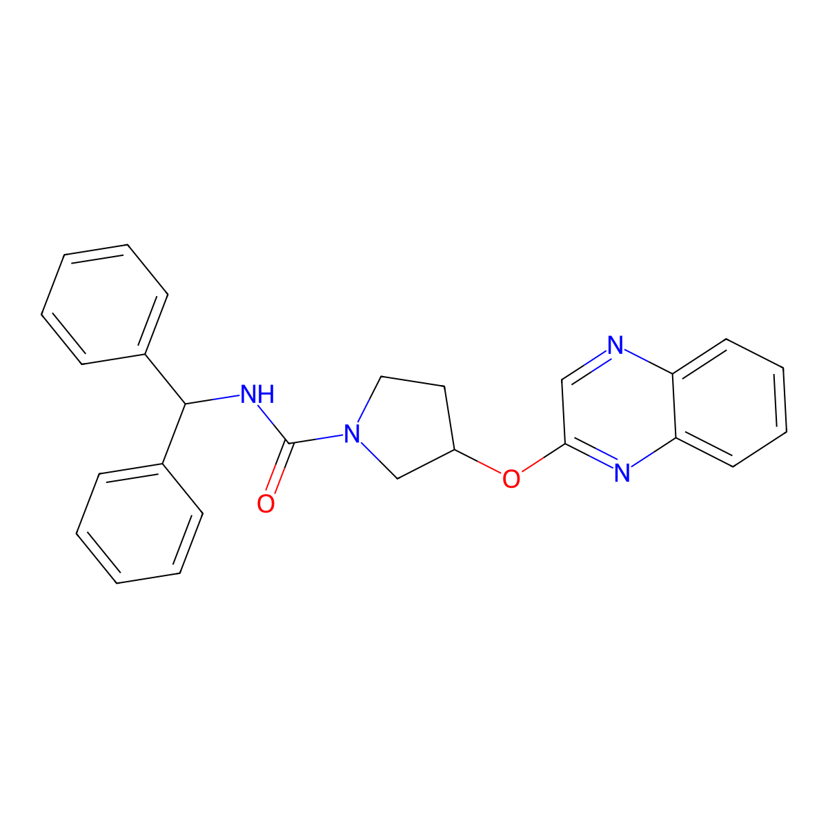 N-(diphenylmethyl)-3-(quinoxalin-2-yloxy)pyrrolidine-1-carboxamide molecular structure, CAS 2097883-49-1