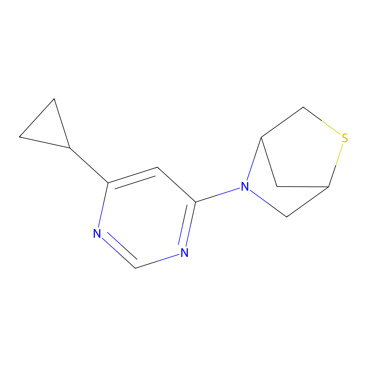 5-(6-Cyclopropylpyrimidin-4-yl)-2-thia-5-azabicyclo[2.2.1]heptane molecular structure, CAS 2097883-52-6