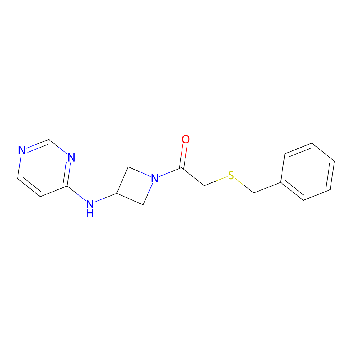 2-(Benzylsulfanyl)-1-{3-[(pyrimidin-4-yl)amino]azetidin-1-yl}ethan-1-one molecular structure, CAS 2097883-53-7