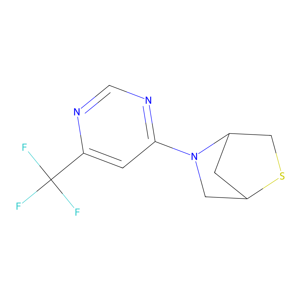 5-[6-(Trifluoromethyl)pyrimidin-4-yl]-2-thia-5-azabicyclo[2.2.1]heptane molecular structure, CAS 2097883-58-2