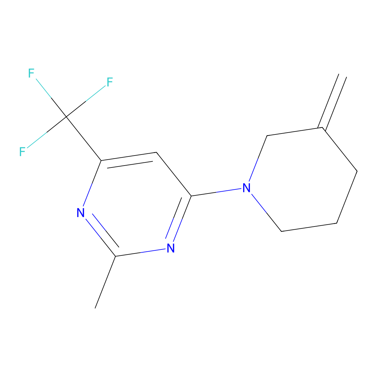 2-Methyl-4-(3-methylidenepiperidin-1-yl)-6-(trifluoromethyl)pyrimidine molecular structure, CAS 2097883-59-3