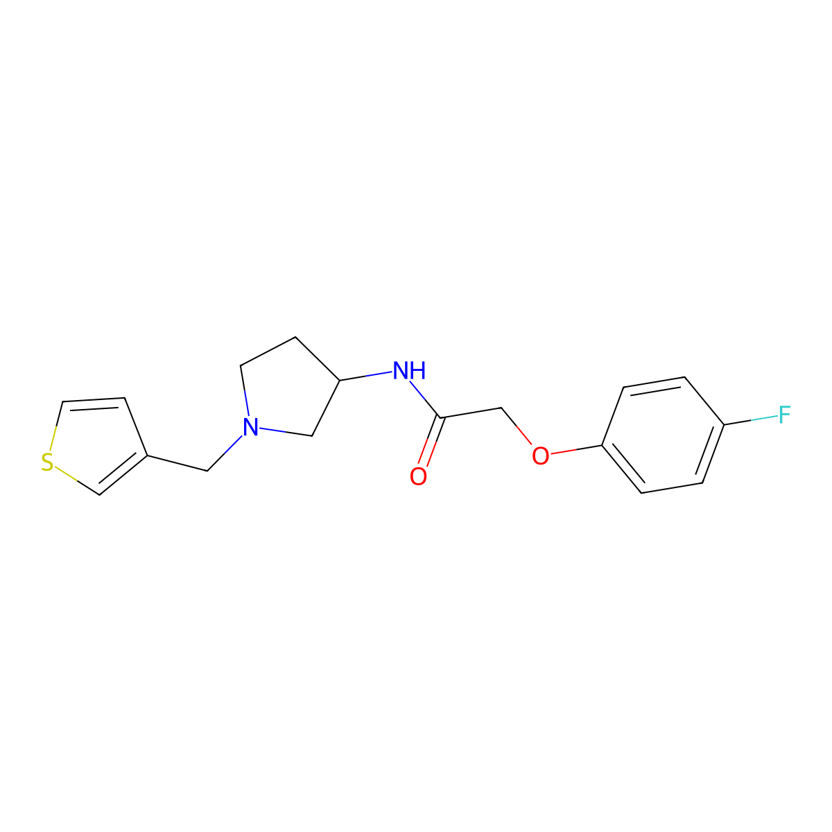 2-(4-fluorophenoxy)-N-{1-[(thiophen-3-yl)methyl]pyrrolidin-3-yl}acetamide molecular structure, CAS 2097883-60-6