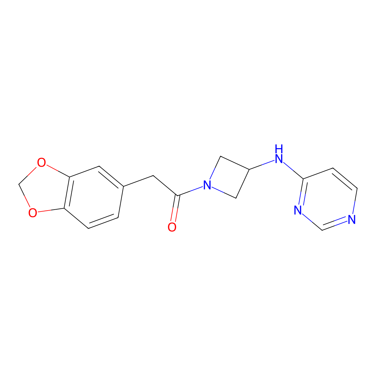 2-(2H-1,3-benzodioxol-5-yl)-1-{3-[(pyrimidin-4-yl)amino]azetidin-1-yl}ethan-1-one molecular structure, CAS 2097883-61-7