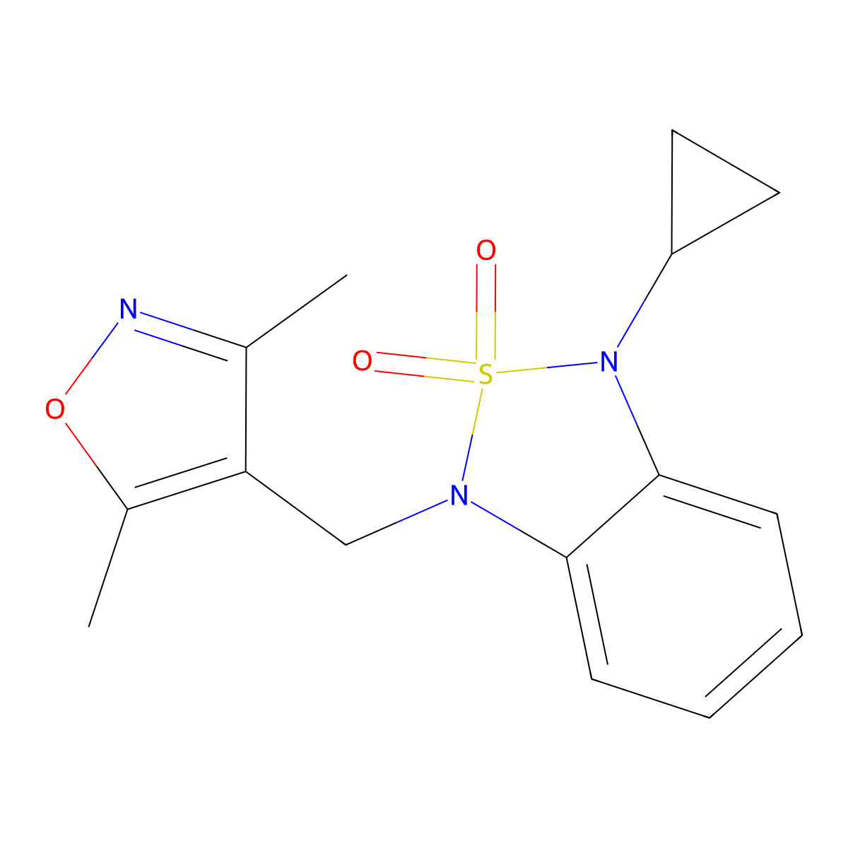 1-Cyclopropyl-3-[(3,5-dimethyl-1,2-oxazol-4-yl)methyl]-1,3-dihydro-2lambda6,1,3-benzothiadiazole-2,2-dione molecular structure, CAS 2097883-71-9