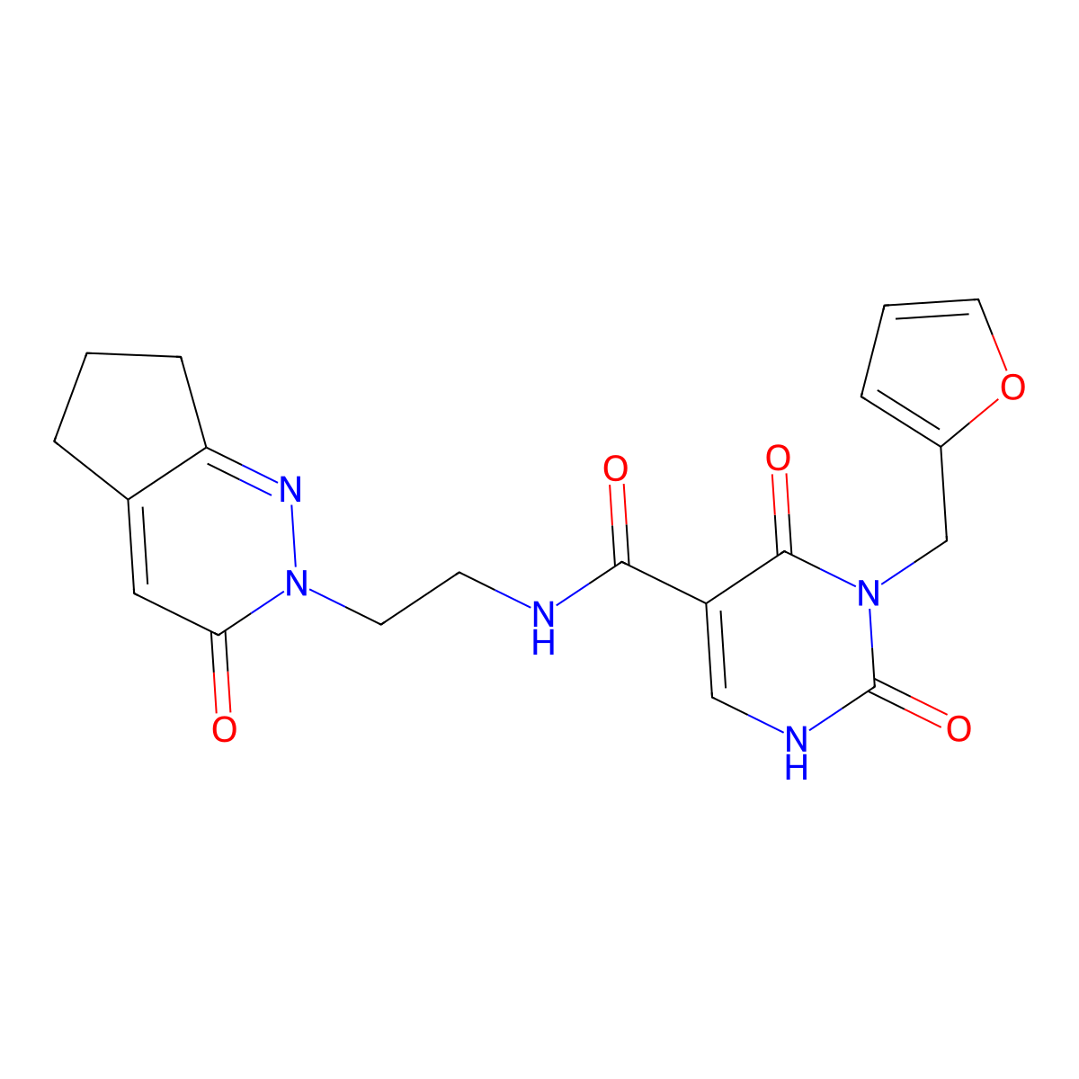 3-(furan-2-ylmethyl)-2,4-dioxo-N-(2-(3-oxo-3,5,6,7-tetrahydro-2H-cyclopenta[c]pyridazin-2-yl)ethyl)-1,2,3,4-tetrahydropyrimidine-5-carboxamide molecular structure, CAS 2097883-76-4