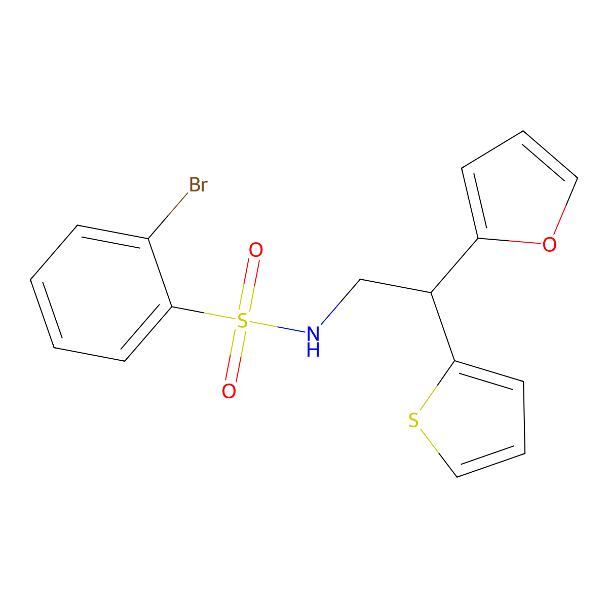 2-bromo-N-[2-(furan-2-yl)-2-(thiophen-2-yl)ethyl]benzene-1-sulfonamide molecular structure, CAS 2097883-78-6