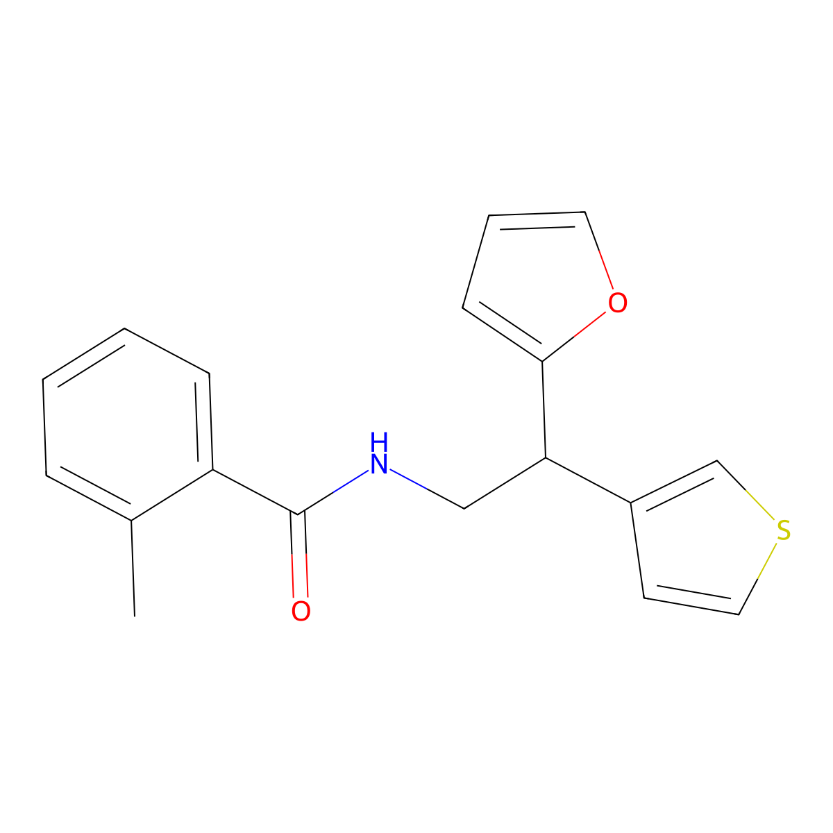 N-[2-(furan-2-yl)-2-(thiophen-3-yl)ethyl]-2-methylbenzamide molecular structure, CAS 2097883-84-4
