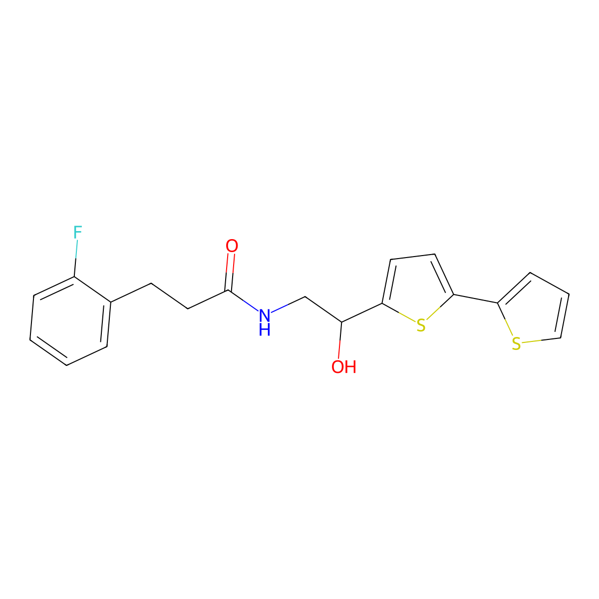 N-(2-{[2,2'-bithiophene]-5-yl}-2-hydroxyethyl)-3-(2-fluorophenyl)propanamide molecular structure, CAS 2097883-86-6