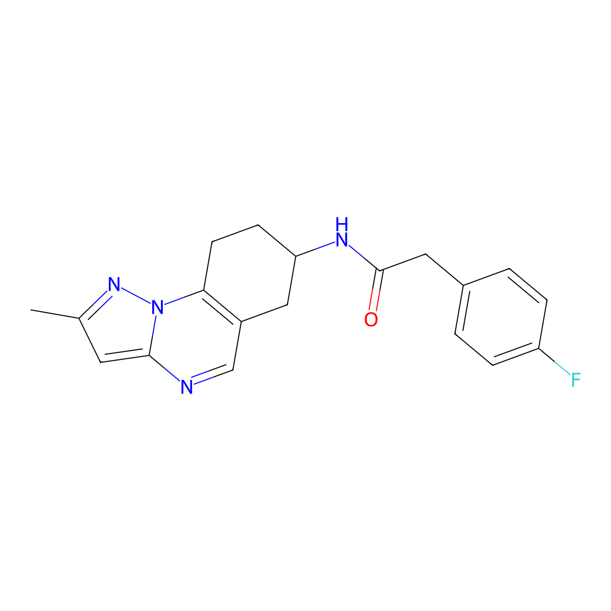 2-(4-fluorophenyl)-N-{2-methyl-6H,7H,8H,9H-pyrazolo[1,5-a]quinazolin-7-yl}acetamide molecular structure, CAS 2097883-88-8