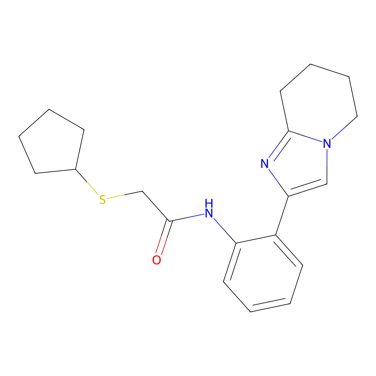 2-(cyclopentylthio)-N-(2-(5,6,7,8-tetrahydroimidazo[1,2-a]pyridin-2-yl)phenyl)acetamide molecular structure, CAS 2097883-89-9
