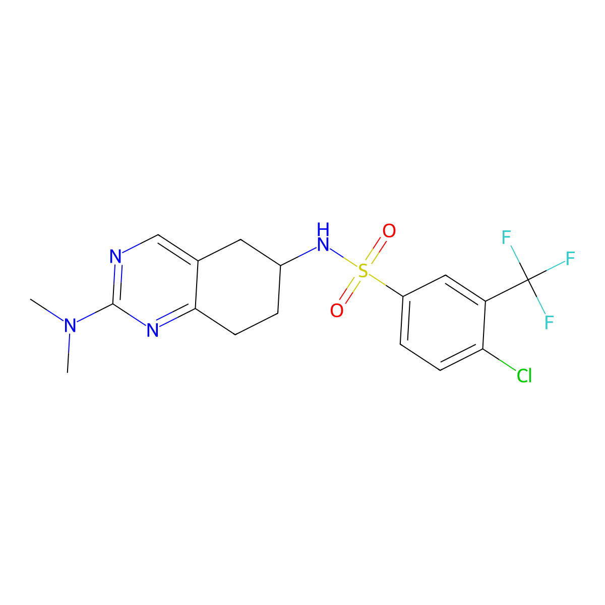 4-chloro-N-[2-(dimethylamino)-5,6,7,8-tetrahydroquinazolin-6-yl]-3-(trifluoromethyl)benzene-1-sulfonamide molecular structure, CAS 2097883-99-1