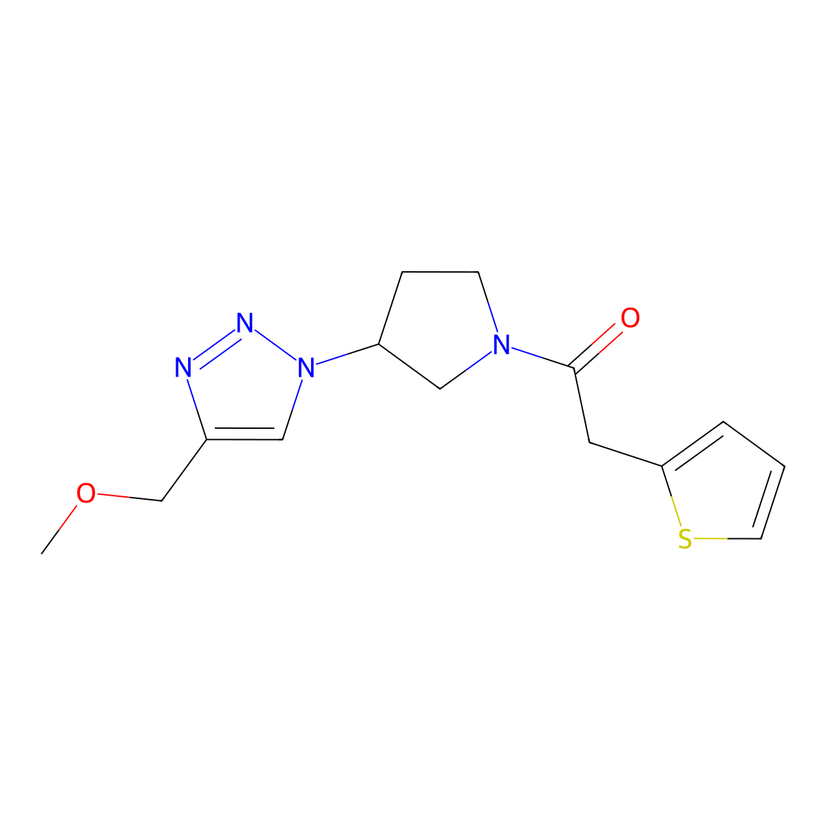 1-{3-[4-(methoxymethyl)-1H-1,2,3-triazol-1-yl]pyrrolidin-1-yl}-2-(thiophen-2-yl)ethan-1-one molecular structure, CAS 2097884-01-8