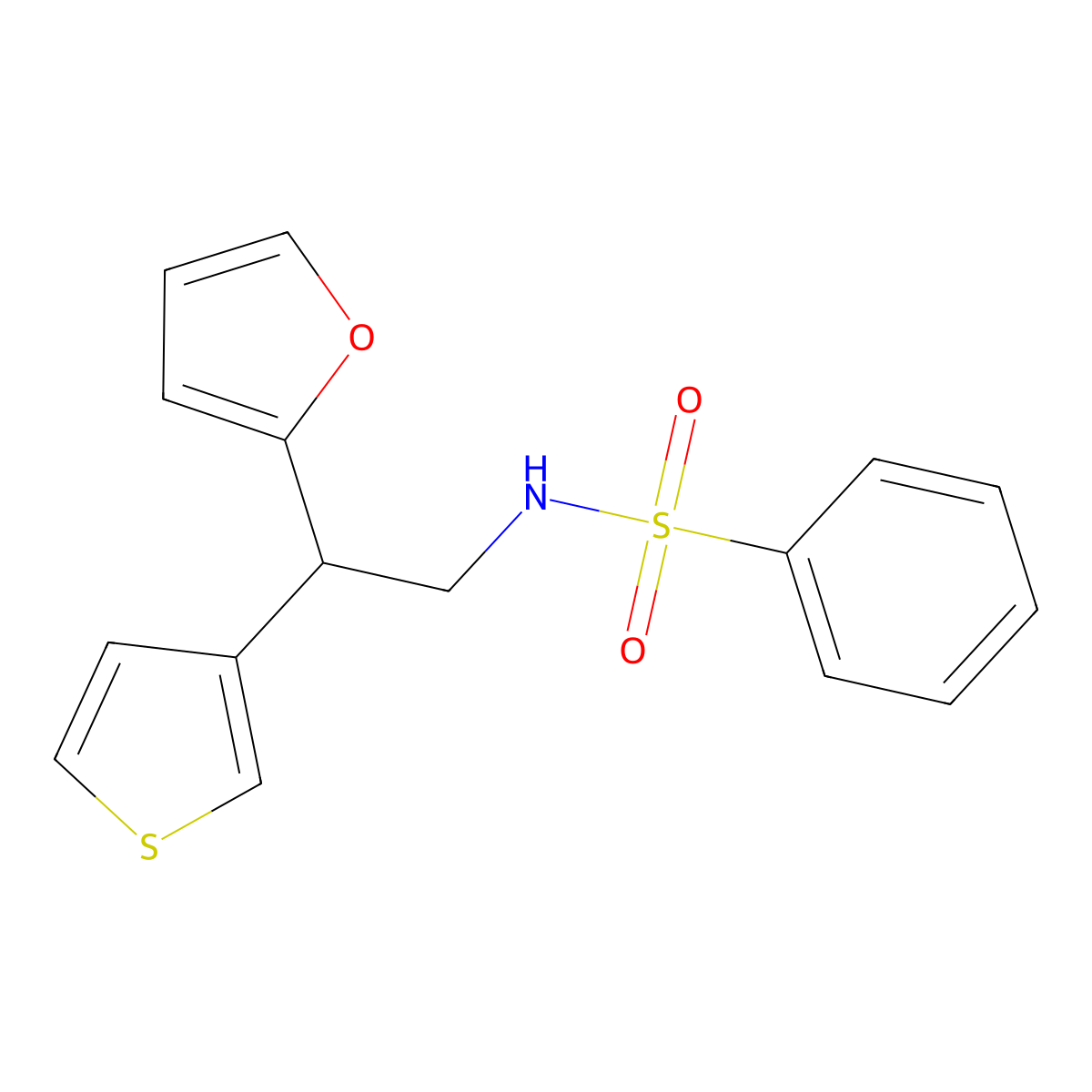 N-[2-(furan-2-yl)-2-(thiophen-3-yl)ethyl]benzenesulfonamide molecular structure, CAS 2097884-03-0