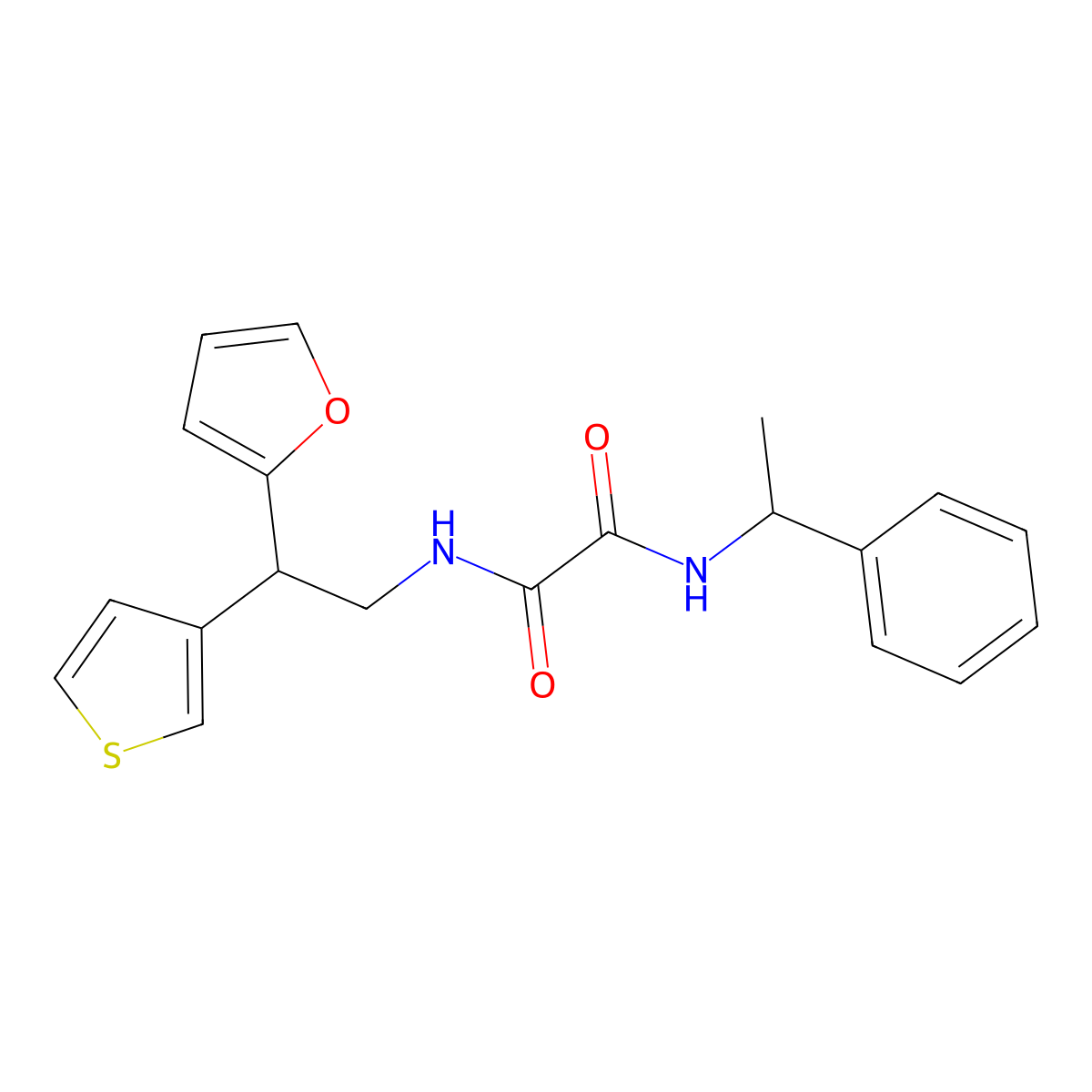 N-[2-(furan-2-yl)-2-(thiophen-3-yl)ethyl]-N'-(1-phenylethyl)ethanediamide molecular structure, CAS 2097884-07-4