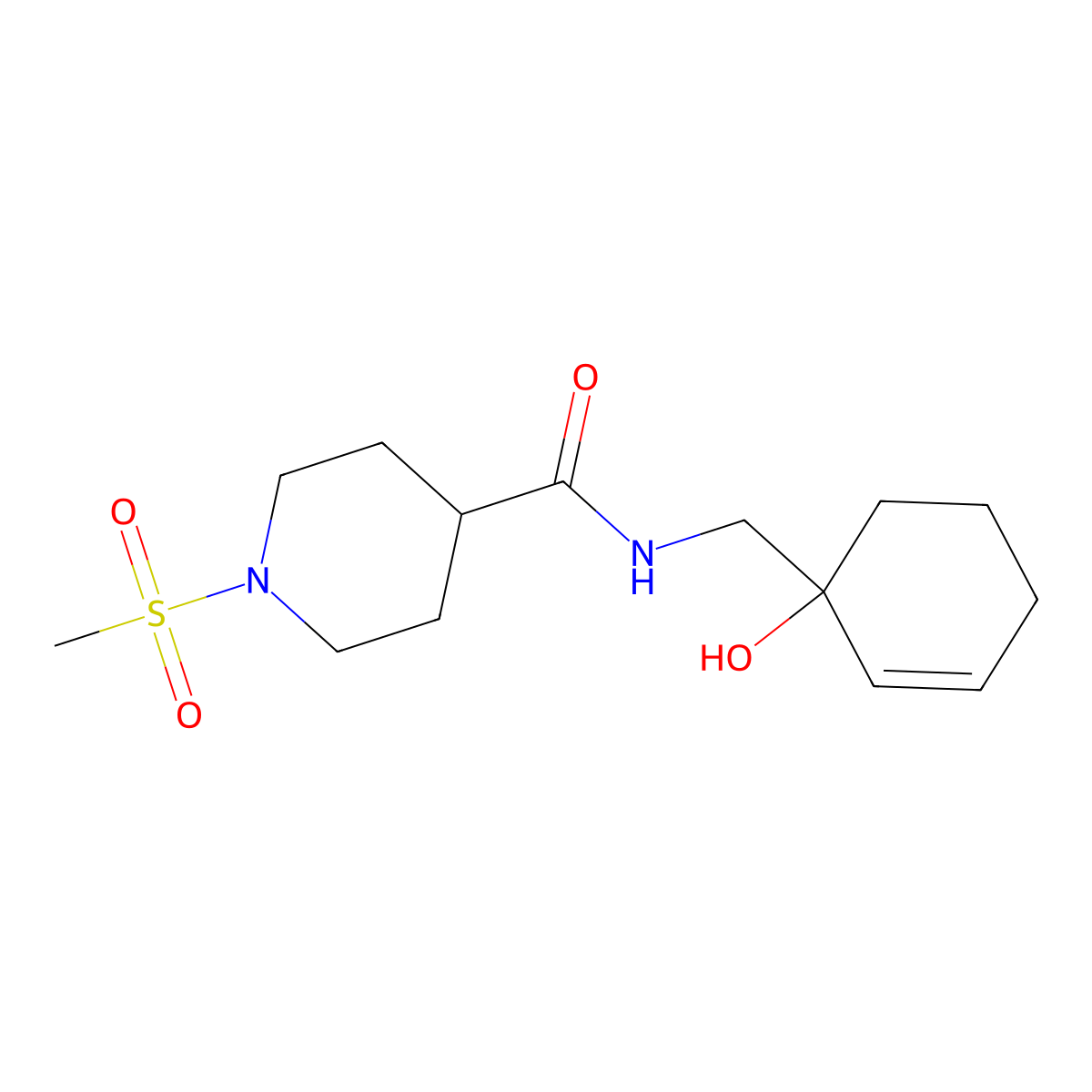 N-[(1-hydroxycyclohex-2-en-1-yl)methyl]-1-methanesulfonylpiperidine-4-carboxamide molecular structure, CAS 2097884-14-3