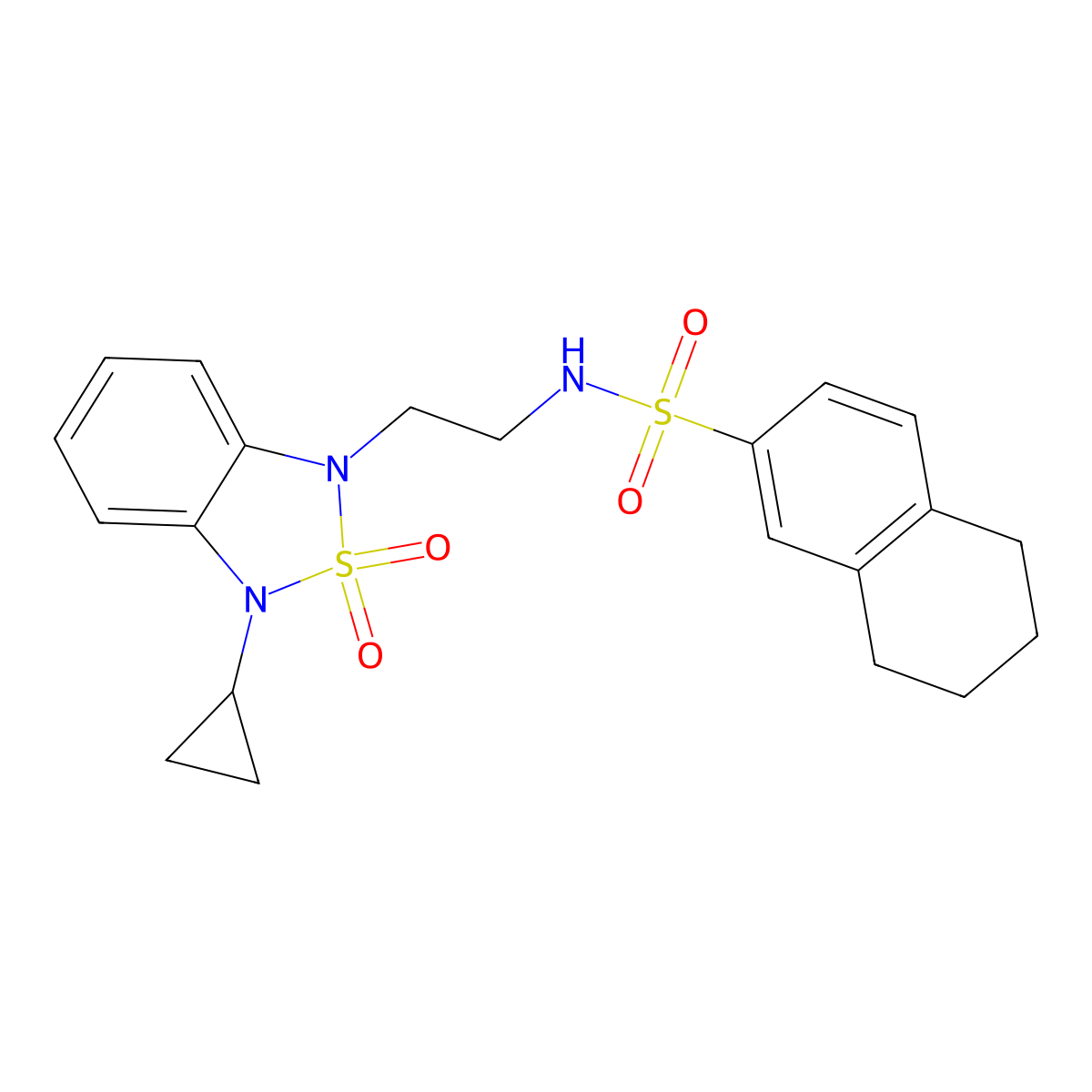 N-[2-(3-cyclopropyl-2,2-dioxo-1,3-dihydro-2lambda6,1,3-benzothiadiazol-1-yl)ethyl]-5,6,7,8-tetrahydronaphthalene-2-sulfonamide molecular structure, CAS 2097884-15-4