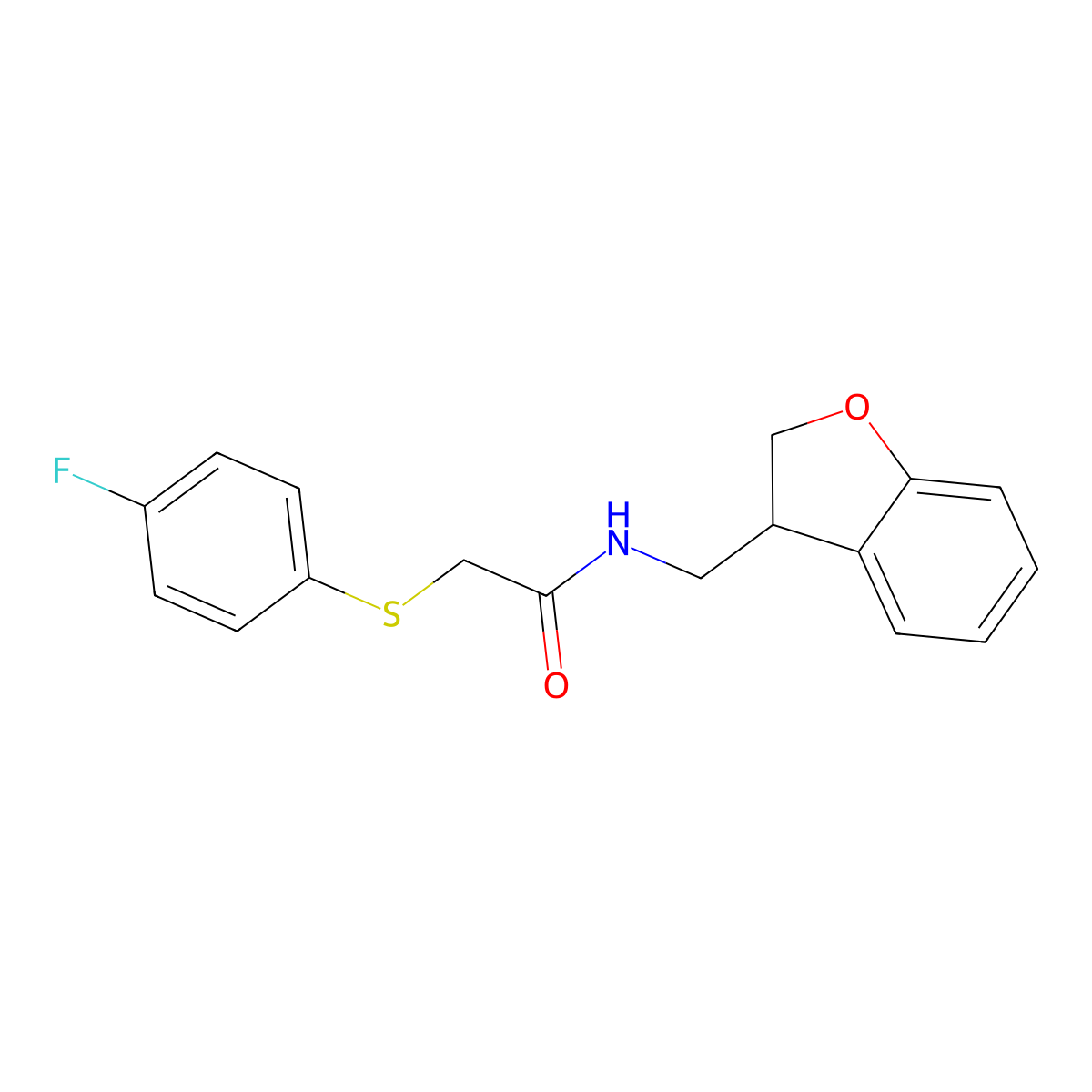 N-[(2,3-dihydro-1-benzofuran-3-yl)methyl]-2-[(4-fluorophenyl)sulfanyl]acetamide molecular structure, CAS 2097884-16-5