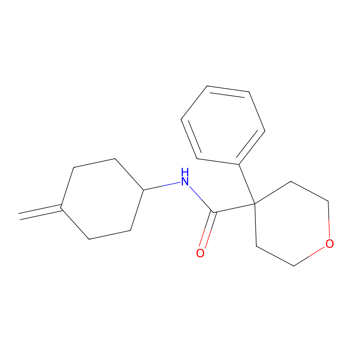 N-(4-methylidenecyclohexyl)-4-phenyloxane-4-carboxamide molecular structure, CAS 2097884-17-6