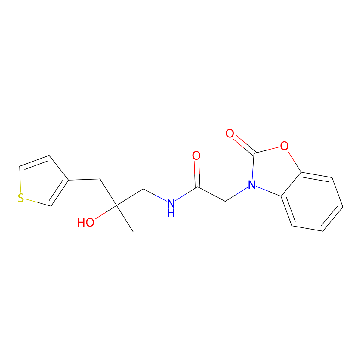 N-[2-hydroxy-2-methyl-3-(thiophen-3-yl)propyl]-2-(2-oxo-2,3-dihydro-1,3-benzoxazol-3-yl)acetamide molecular structure, CAS 2097884-19-8