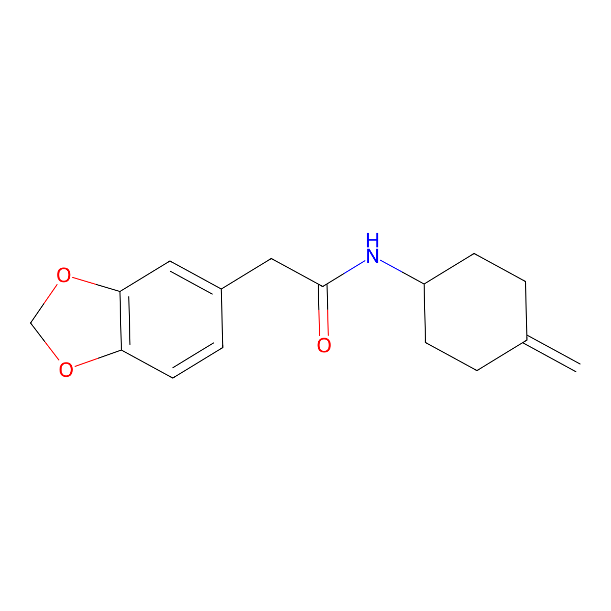 2-(2H-1,3-benzodioxol-5-yl)-N-(4-methylidenecyclohexyl)acetamide molecular structure, CAS 2097884-21-2