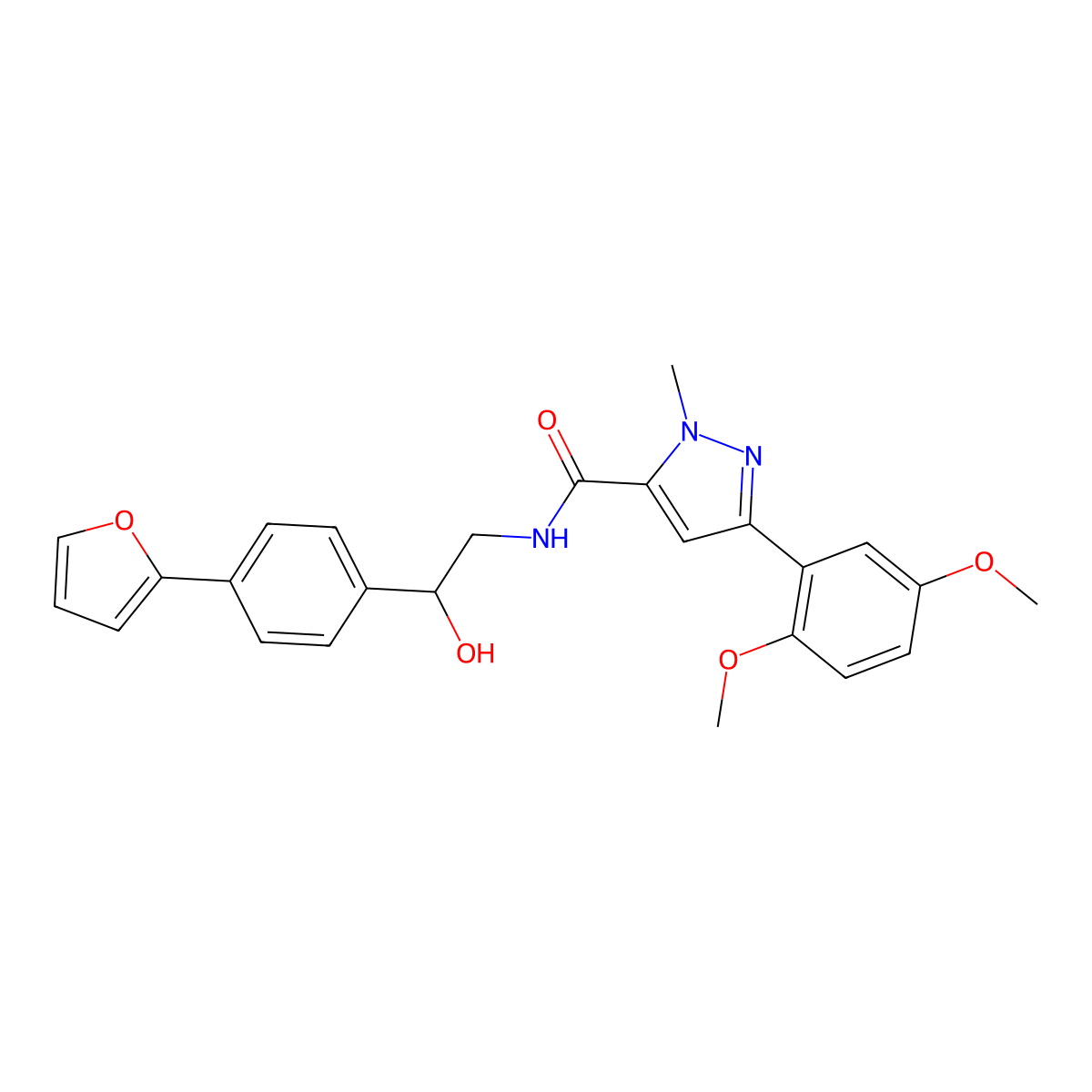 3-(2,5-dimethoxyphenyl)-N-{2-[4-(furan-2-yl)phenyl]-2-hydroxyethyl}-1-methyl-1H-pyrazole-5-carboxamide molecular structure, CAS 2097884-22-3
