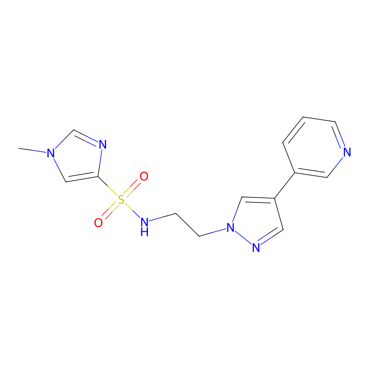 1-methyl-N-{2-[4-(pyridin-3-yl)-1H-pyrazol-1-yl]ethyl}-1H-imidazole-4-sulfonamide molecular structure, CAS 2097884-24-5