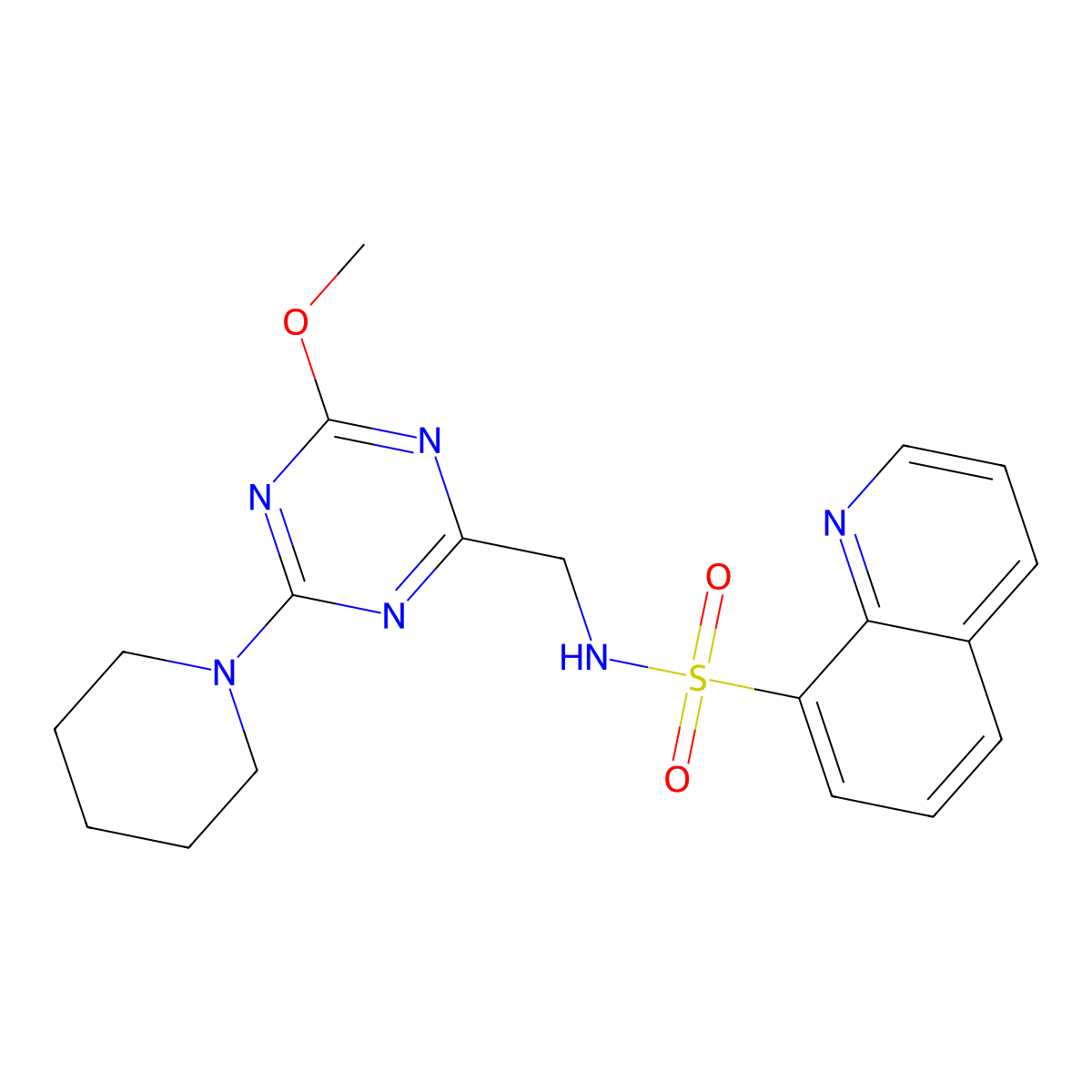 N-{[4-methoxy-6-(piperidin-1-yl)-1,3,5-triazin-2-yl]methyl}quinoline-8-sulfonamide molecular structure, CAS 2097884-32-5