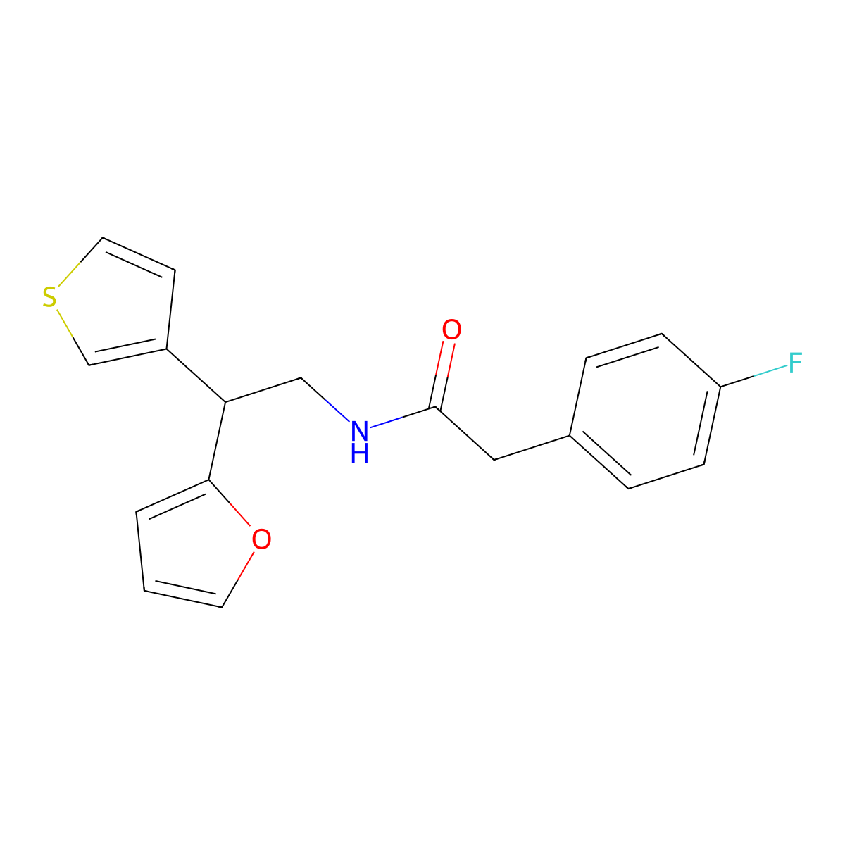 2-(4-fluorophenyl)-N-[2-(furan-2-yl)-2-(thiophen-3-yl)ethyl]acetamide molecular structure, CAS 2097884-33-6