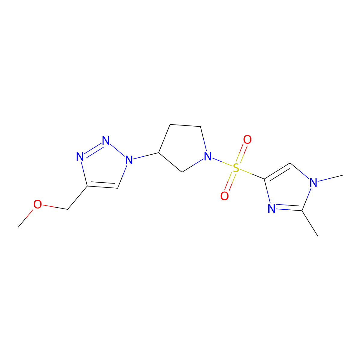1-{1-[(1,2-dimethyl-1H-imidazol-4-yl)sulfonyl]pyrrolidin-3-yl}-4-(methoxymethyl)-1H-1,2,3-triazole molecular structure, CAS 2097884-39-2