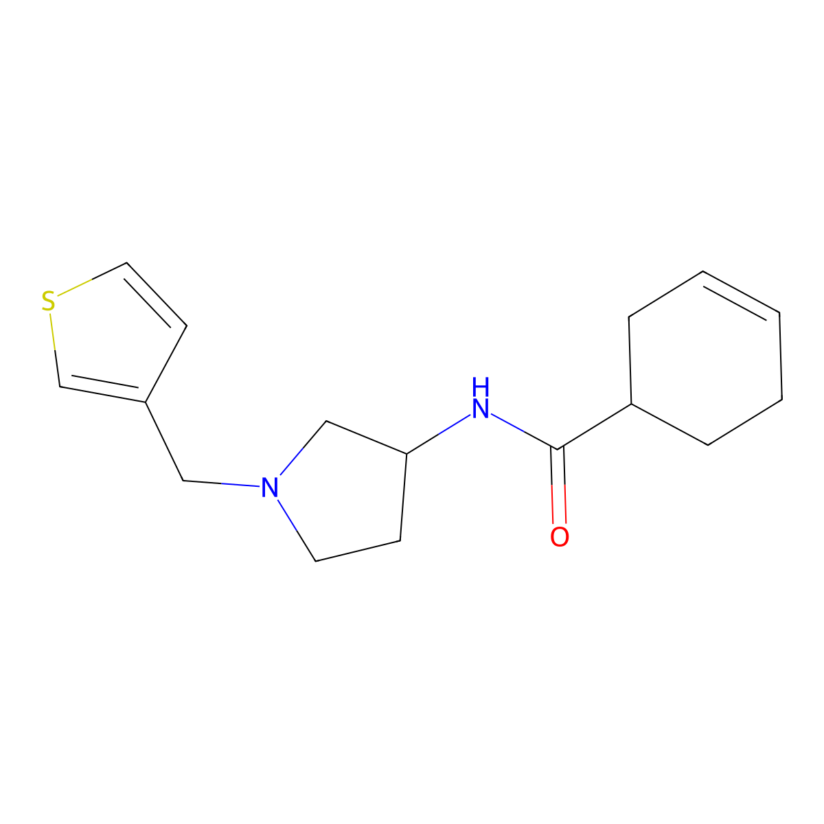 N-{1-[(thiophen-3-yl)methyl]pyrrolidin-3-yl}cyclohex-3-ene-1-carboxamide molecular structure, CAS 2097884-42-7
