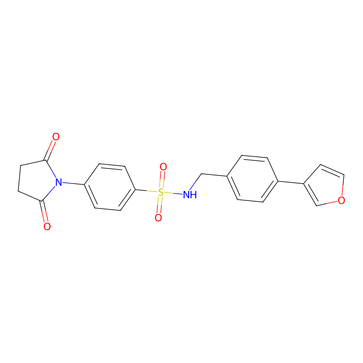 4-(2,5-dioxopyrrolidin-1-yl)-N-{[4-(furan-3-yl)phenyl]methyl}benzene-1-sulfonamide molecular structure, CAS 2097884-43-8