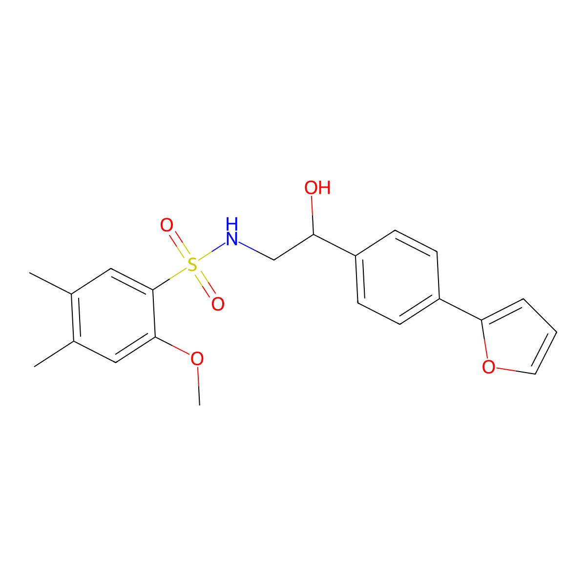 2-[4-(furan-2-yl)phenyl]-2-hydroxy-S-(2-methoxy-4,5-dimethylphenyl)ethane-1-sulfonamido molecular structure, CAS 2097884-45-0