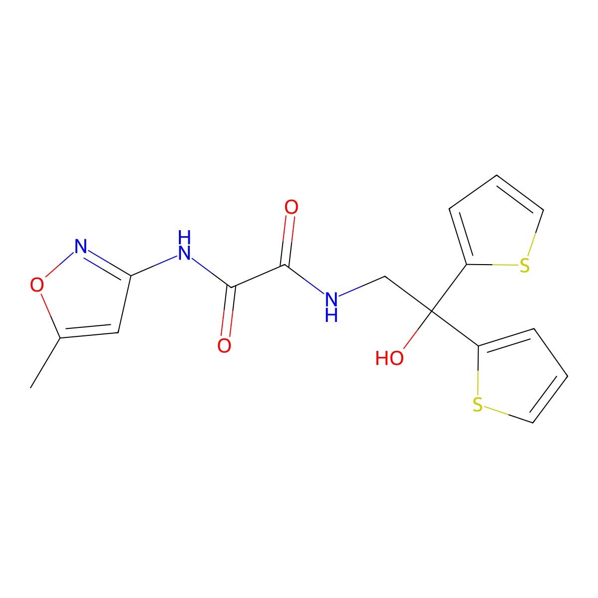N'-[2-hydroxy-2,2-bis(thiophen-2-yl)ethyl]-N-(5-methyl-1,2-oxazol-3-yl)ethanediamide molecular structure, CAS 2097884-48-3