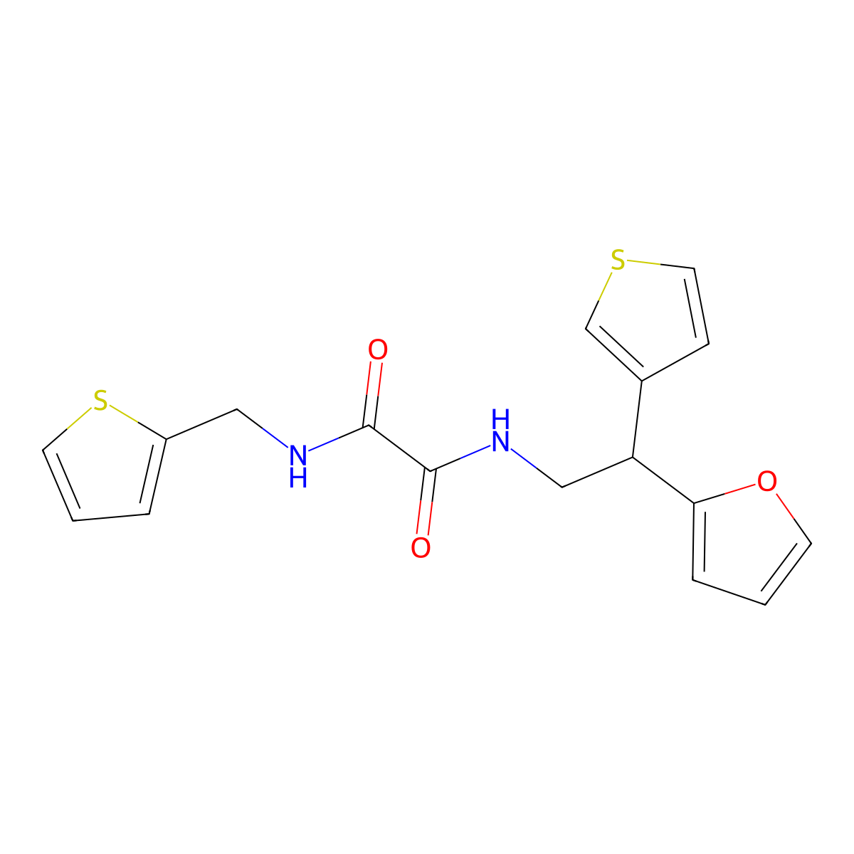 N-[2-(furan-2-yl)-2-(thiophen-3-yl)ethyl]-N'-[(thiophen-2-yl)methyl]ethanediamide molecular structure, CAS 2097884-52-9